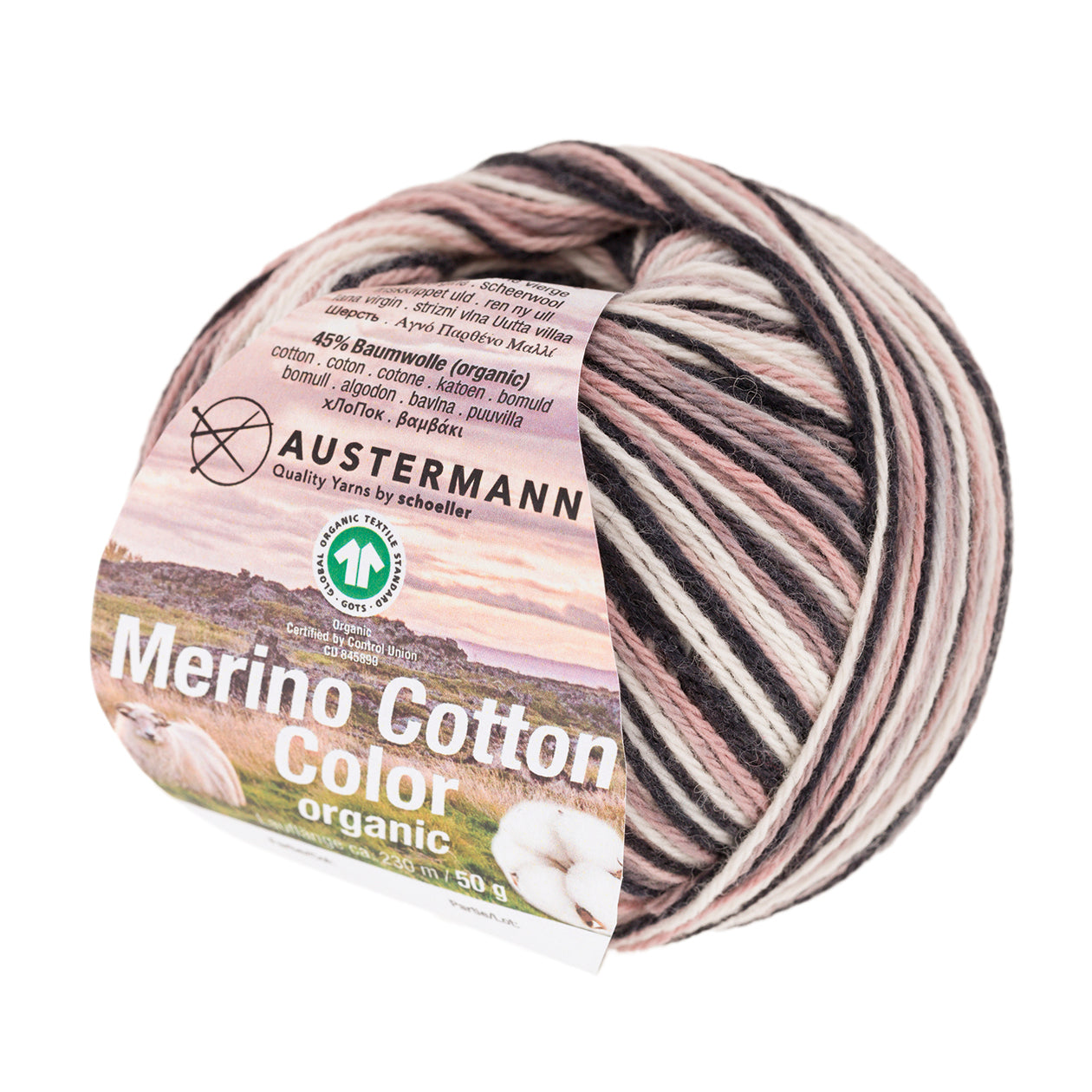 Merino Cotton Color/ Knäuel 50g/230m LL / 55% Schurwolle (Merino), 45% Baumwolle (GOTS)