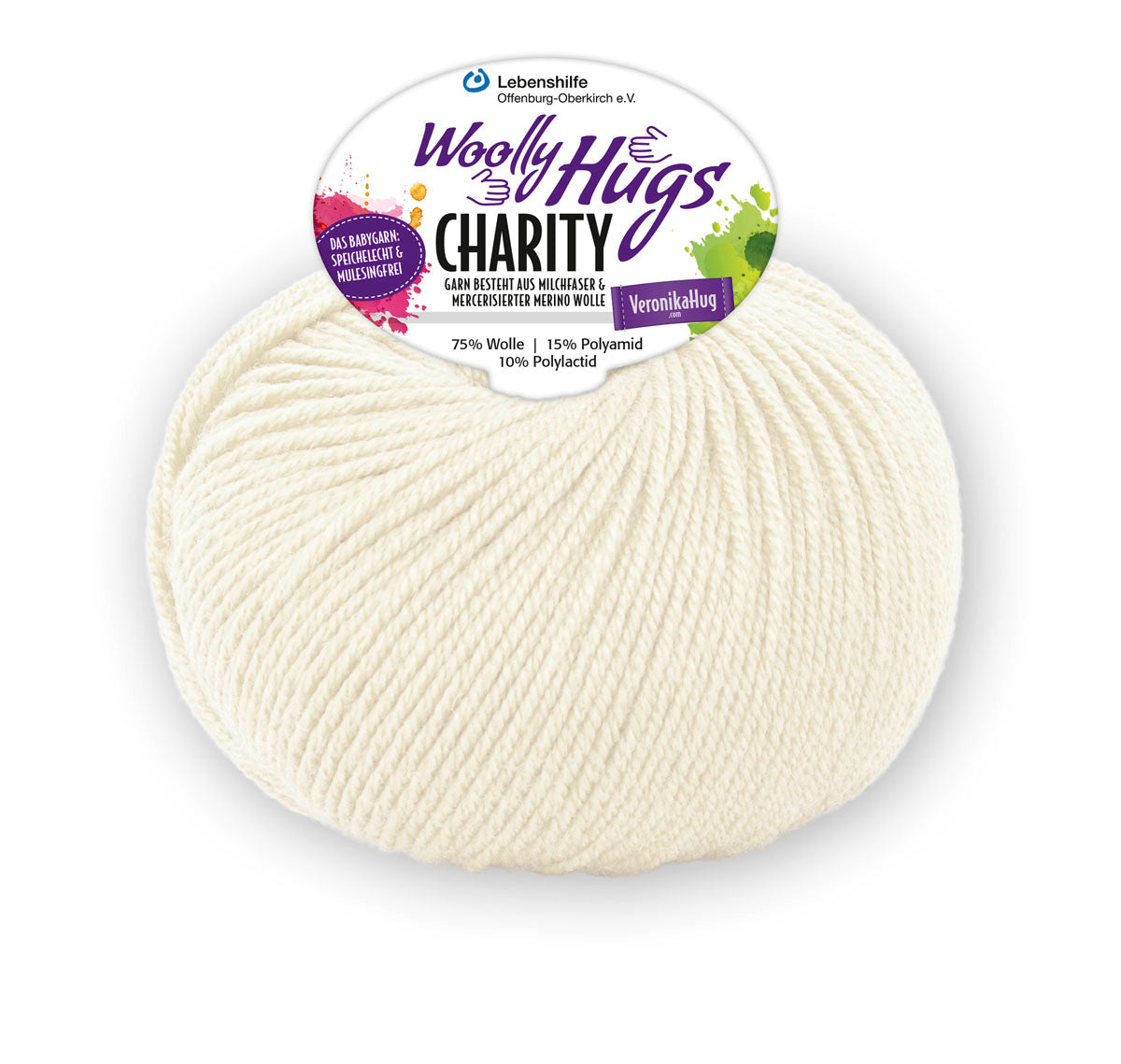 Charity 50g 75% Wolle, 15% Poyamid, 10% sonstige Fasern