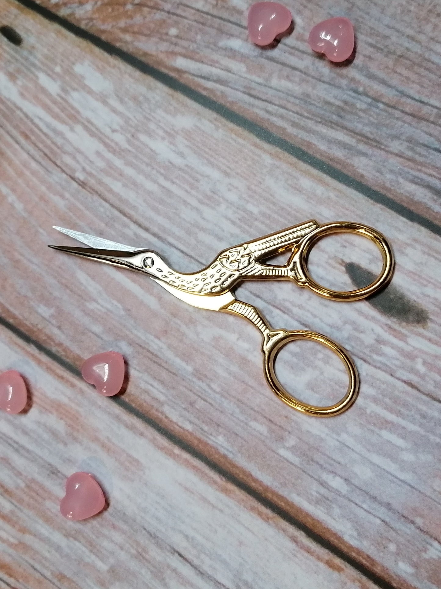 Näh- und Stickschere Storch 9cm goldfarben