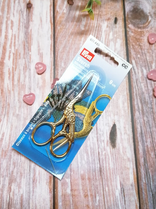 Näh- und Stickschere Storch 9cm goldfarben