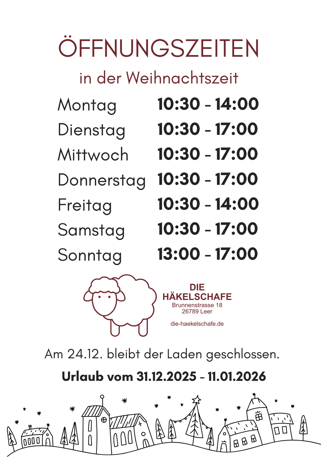 Öffnungszeiten in der Weihnachtszeit