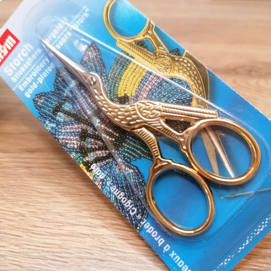Näh- und Stickschere Storch 9cm goldfarben
